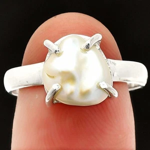 Natural Fresh Water Biwa Pearl 925 Sterling Silver Ring s.8 Jewelry R-1019 - Picture 1 of 5