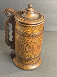 Antique Wood Carved Stein/Tankard/Oak Wood/Black Forest/England 1890/Art & Craft - Picture 1 of 13