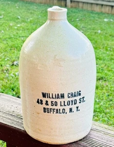 Antique Whiskey Jug 1880s WILLIAM CRAIG BUFFALO NEW YORK 1 Gallon Stoneware Jugs - Picture 1 of 11