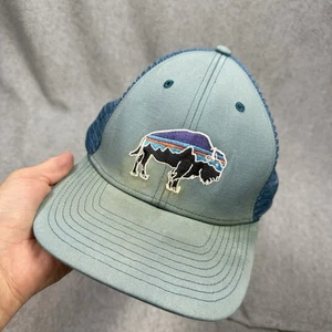 Patagonia Fitz Roy Bison Buffalo Blue FADED Snapback Trucker Mesh Hat Cap - Bild 1 von 4