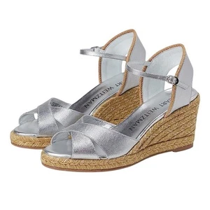 Stuart Weitzman Womens Mirela II Espadrille Wedge US 10 B Silver Leather NIB - Picture 1 of 13