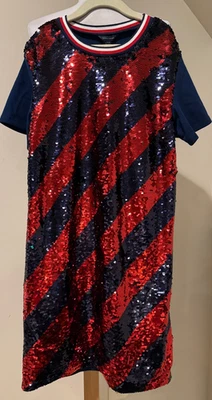 Vestido de lentejuelas rojo y azul TOMMY HILFIGER para niñas nuevo con etiquetas - talla grande 12/14 Foto 1 de 4