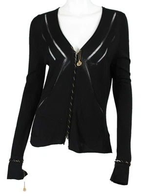 Suéter ROBERTO CAVALLI Negro Tejido Oro Cadena Borde Serpiente Dije Cuello en V L Foto 1 de 4