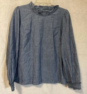Neu mit Etikett J. Crew Damen Größe Medium blau Chambray Rüschen Langarm Popover Top - Bild 1 von 8