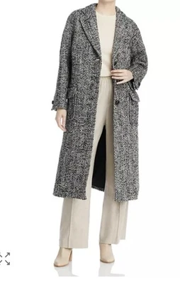 Abrigo Largo Tory Burch Grande Tweed Negro Gris Blanco Talla 12 Foto 1 de 4