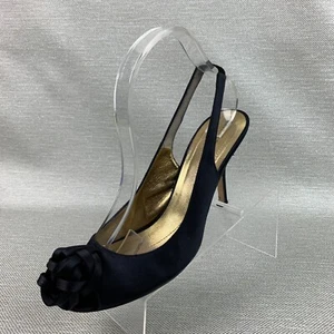 Kate Spade Pumps Black Satin Textile Round Ornament Toe Slingback Shoes Size 9B - Picture 1 of 10