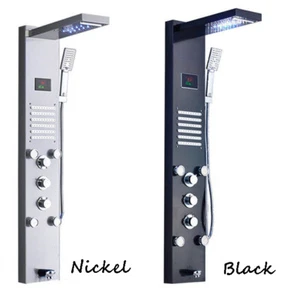 LED Edelstahl Duschpaneel Digitalanzeige 4 Wege Massage Facuet Wasserhahn Einheit - Bild 1 von 9