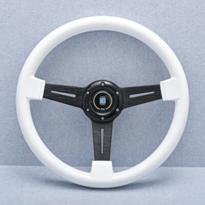 Classic 360mm White Steering Wheel with Brushed Black Finish - Picture 1 of 8