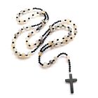 Black Texture Bead Rosary Necklace Praying Meditation Gift Supplies