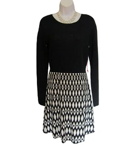 NEW Cynthia Rowley Sweater Knit Dress Size S Small Black Geometric Fine Gauge - Picture 1 of 9