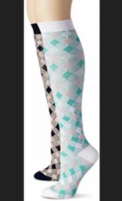 Calcetines hasta la rodilla K. Bell para mujer patrón diamante/argyle 2 pares azul marino blanco rosa Foto 1 de 2