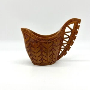 Vintage Balkan Hand Carved Wooden Shepherd's Jug, Yugoslavian Wooden Wedding Cup - Picture 1 of 8