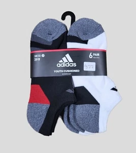 ADIDAS Boys Socks Youth No Show Cushioned Aeroready 6 Pack Shoe Size 3Y-9Y - Picture 1 of 2