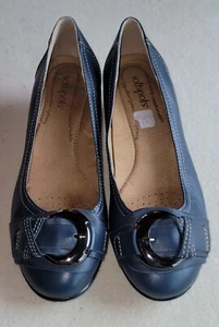 SoftSpots Low Heel Ballet sz 7.5 W Blue Leatherette Buckle Work Casual Comfort  - Picture 1 of 12