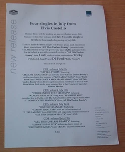 E.COSTELLO 4 Singles and Tour dates 1 page (2-sided) PRESS RELEASE 1996 - Bild 1 von 1