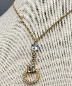 AUTHENTIC SWAN SIGNED SWAROVSKI LARIAT GOLD TONE CRYSTAL PENDANT CHAIN NECKLACE - Picture 1 of 10