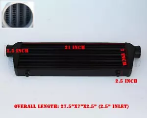 RDT Black Aluminum FMIC Front Mount Tube & Fin Intercooler 27.5" x 7'' x2.5'' - Foto 1 di 1