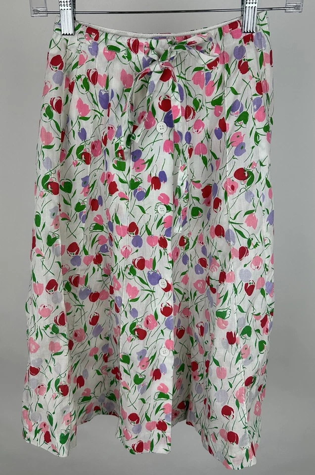 Falda vintage años 60 70 HERMAN SPIRIT 2XS/21” cintura alta colorido lazo estampado tulipán Foto 1 de 4