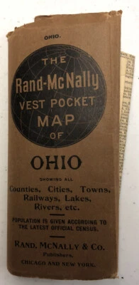 Mapa de bolsillo del chaleco Rand-Mcnally de OHIO que muestra todos los condados, ciudades,  Foto 1 de 4