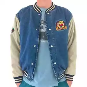 Vintage 90s Unisex Winnie The Pooh Denim Varsity Jacket - Picture 1 of 4