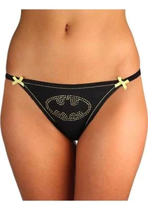 Batman Bikini Pantie Gem Logo Lace Back 2X Plus Black Yellow Comic Fan Lingerie - Picture 1 of 2