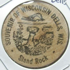 Vintage Souvenir of Wisconsin Dells, WI Stand Rock Wooden Nickel - Token #1 - Picture 1 of 2