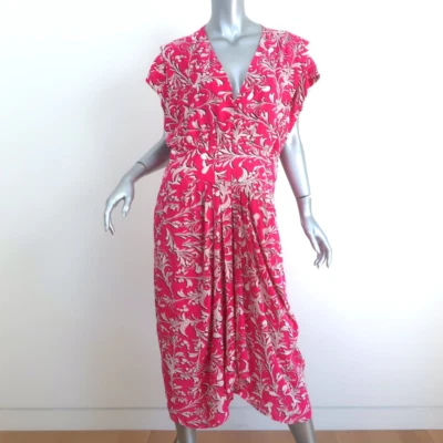 Vestido Isabel Marant Etoile Midi Omeya Rosa Estampado Crepé Talla 44 Foto 1 de 4