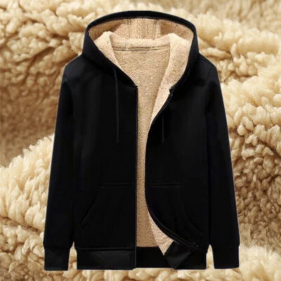 Men's Fleece Fur   Hooded Jacket Coat Zip Warm Hoodie Sweatshirt Plus SizeⅠ ⇘ - Image 1 of 4