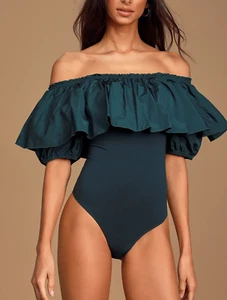 Free People Poof Goes My Heart Off-The-Shoulders Bodysuit Top Size US XS UK 8/10 - Picture 1 of 8