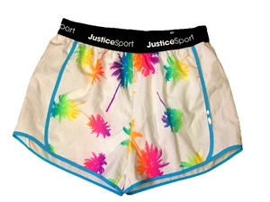 Justice Sport Girls Running Shorts White Rainbow Palm Tree Print Size L 12-14 - Picture 1 of 6