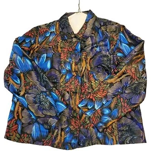 Chicos Damen Blumen Kragen Button Down Gobelin Shacket Seidenmischung Größe 2 - Bild 1 von 14