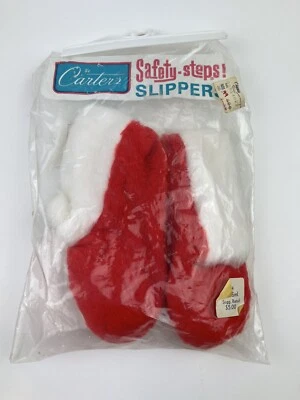 Carter's винтажный Baby девочки мальчика красный Санта ботинок Рождественские тапочки размер Med-Sml - Изображение 1 из 4