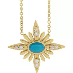 Collar amarillo turquesa natural de 14 K y 0,08 CTW diamante natural celestial de 16-18 - Imagen 1 de 3