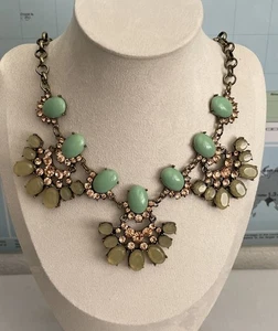 Loft Earth Tone Bib Collar Statement Necklace Peach Turquoise Gold tone Runway - Picture 1 of 4