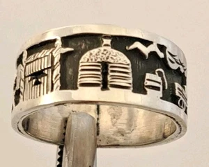 Native American Sterling Silver Wide Band Hand Carved STORYTELLER Ring size 7.75 - Picture 1 of 9