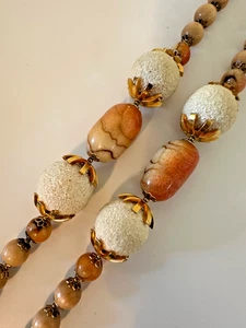 Necklace Popcorn Caged marbled Wood Bead Fish Hook Clasp 26" Vintage - Picture 1 of 9