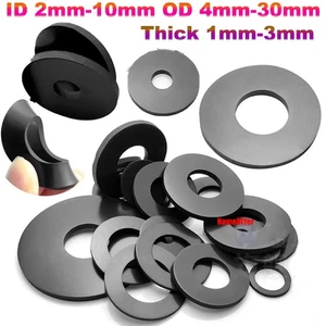 EPDM Rubber Round Gaskets Black Flat Washer Screws Sealing Ring Pads ID 2mm-10mm - Picture 1 of 15