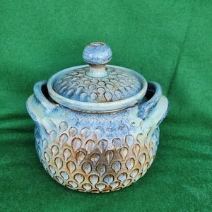 Studio Pottery Dryden Ozark Frontier Oven Ware Crock Blue Brown Drip 5 in. tall - Picture 1 of 8