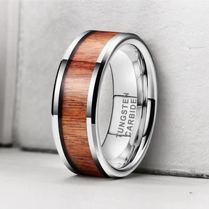 NEW 8mm tungsten carbonite wood inlay men's wedding band ring jewelry 10.5 B22 - Picture 1 of 6