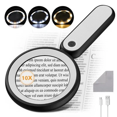 10X Lighted Magnifying Glass 120mm Large Lens Rechargeable LED Magnifier Reading - Image 1 of 4