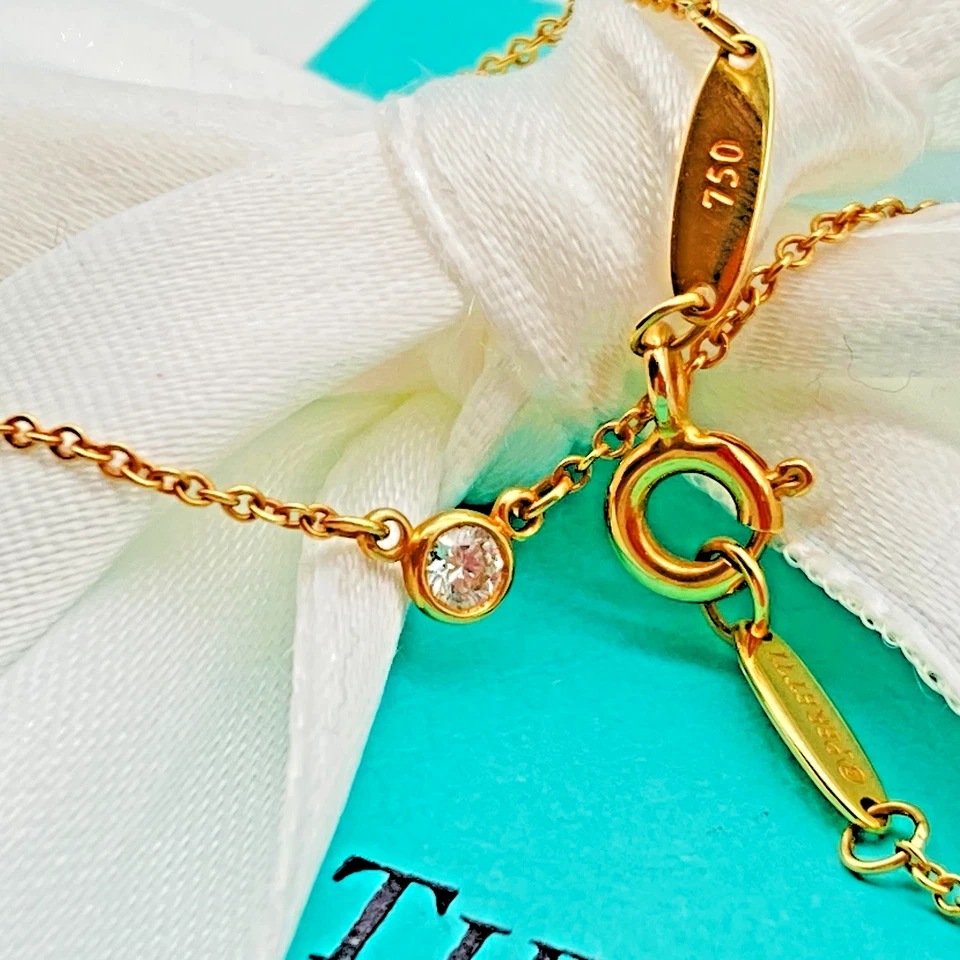 Ожерелье с бриллиантами Tiffany & Co. в ярдах 1P 0,05 карата 16 дюймов 1,8 г желтое золото K18 750 - Изображение 1 из 4