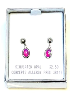 Concepts Allergy Free Stainless Steel Simulated PINK Opal Dangle Earrings - Picture 1 of 1