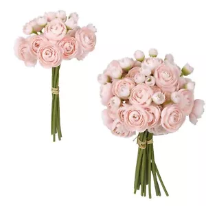 Faux Ranunculus Flowers 2 Bouquets Small Pink Flowers Artificial Ranunculus 12pc - Picture 1 of 7
