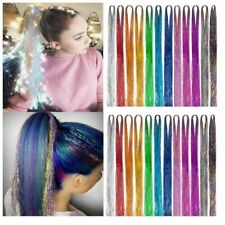 200Strands Holographic Sparkle Hair Tinsel Extensions Dazzles 90cm Women Hip~NA