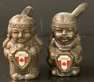 Juego Coctelera Vintage Cobre Sal Pimienta Hombre Nativo Americano Mujer Hecho en Japón - Imagen 1 de 4