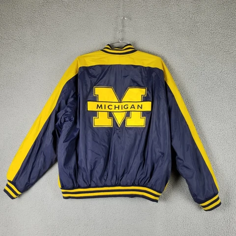 Michigan Wolverines Jacket Men L Blue Varsity Faux Leather Y2K Steve Barrys Cover