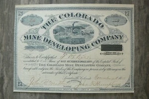 1880 The Colorado Mine Developing Company Aktienzertifikat Leadville, Colorado - Bild 1 von 2