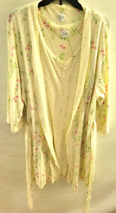 ARIA Women's 2 Pc. Yellow Pink Floral Light BATH ROBE Sleeveless NIGHTGOWN Large