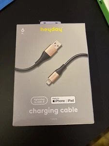 6' 8-Pin to USB-A Round Cable - heyday Black/Gold, For Apple - Photo 1 sur 2