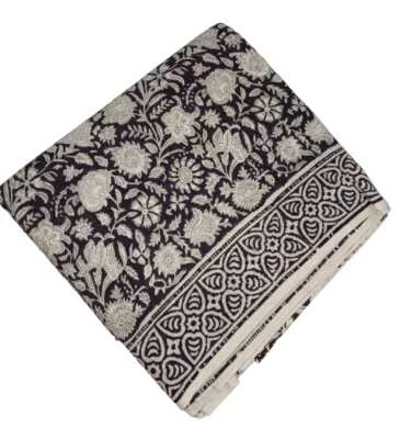 Indian 5 Yard Hand Block Floral Bagru Print 100 Cotton Dressmaking Craft Fabric - Image 1 of 4